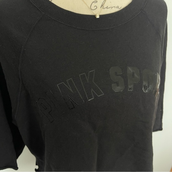 PINK Victoria's Secret Tops - PINK Victoria’s Secret Black Cropped Sweatshirt Glossy Logo Top Small